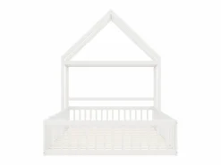 ModernLuxe Cama infantil cabina 140x200 cm de madera maciza - con barra para ropa - Blanco Discount