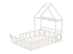 ModernLuxe Cama infantil cabina 140x200 cm de madera maciza - con barra para ropa - Blanco Discount