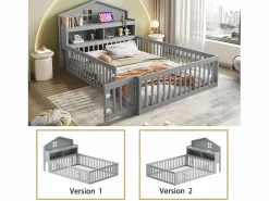 Hauss Spole Cama Montessori|Cama infantil cabina 140x200 cm con barandillas de seguridad, estantes y almacenaje en color (sin colchón)
