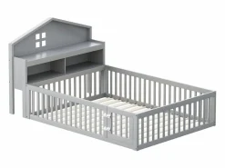 Hauss Spole Cama Montessori|Cama infantil cabina 140x200 cm con barandillas de seguridad, estantes y almacenaje en color (sin colchón)