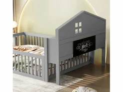Hauss Spole Cama Montessori|Cama infantil cabina 140x200 cm con barandillas de seguridad, estantes y almacenaje en color (sin colchón)