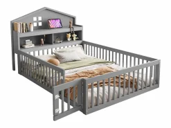 Hauss Spole Cama Montessori|Cama infantil cabina 140x200 cm con barandillas de seguridad, estantes y almacenaje en color (sin colchón)