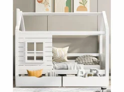 Cama infantil cabina 90x200 cm con somier de láminas - protección anticaídas 2 cajones de almacenaje - madera - (sin colchón)^