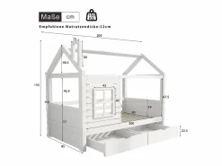 Cama infantil cabina 90x200 cm con somier de láminas - protección anticaídas 2 cajones de almacenaje - madera - (sin colchón)^