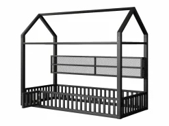 Hauss Spole Cama infantil cabina 90x200 cm con estantes de almacenaje e iluminación LED - Sin somier - Negro Discount