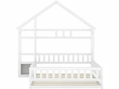 ModernLuxe Cama Montessori|Cama infantil cabina 140x200 cm con mesita de noche y barandillas de seguridad - somier -