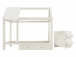 Cama infantil cabina 90x200 cm con base - 1 cajón y mesita de noche extraíble - blanca (sin colchón)^