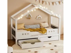 Hauss Spole Cama infantil cabina 90x200cm con 2 cajones y pizarra - Blanco