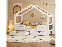 Hauss Spole Cama infantil cabina 90x200cm con 2 cajones y pizarra - Blanco
