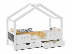 Hauss Spole Cama infantil cabina 90x200cm con 2 cajones y pizarra - Blanco
