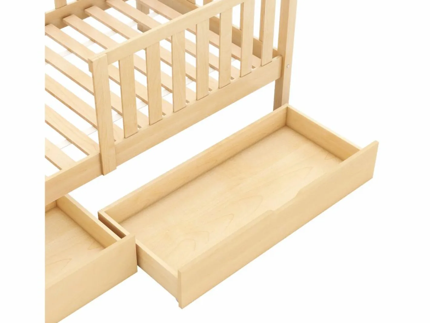 Cama Montessori|Cama infantil cabina 90x200cm con protección anticaídas - 2 cajones y balda de almacenaje - madera - natural (sin colchón)