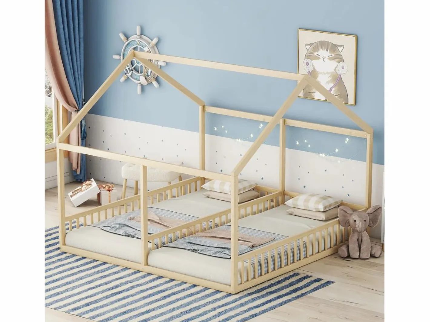 Cama Montessori|Cama infantil cabina 90x200cm con somier - cama dos en uno - estructura de madera - (sin colchón)
