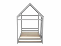 Cama infantil cabina 90x200cm con base, techo y ventana, madera, (sin colchón) Gris