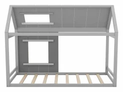Cama infantil cabina 90x200cm con base, techo y ventana, madera, (sin colchón) Gris