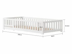 Cama infantil cabina 90x200cm, con somier, cama plana, cama infantil, barrera anticaídas, pino macizo,^ Online