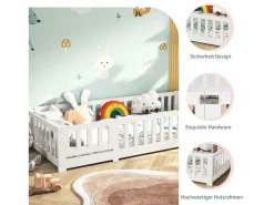 Cama infantil cabina 90x200cm, con somier, cama plana, cama infantil, barrera anticaídas, pino macizo,^ Online