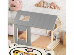 Cama infantil cabina 90x200cm con base - techo y ventana - madera - natural claro (sin colchón) Color natural claro