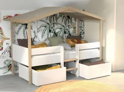 Cama infantil con cajones 90 x 190 cm. Estructura de madera de tilo blanco y roble SAROSI^Vente-unique Sale