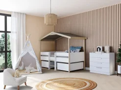 Cama infantil con cajones 90 x 190 cm. Estructura de madera de tilo blanco y roble SAROSI^Vente-unique Sale