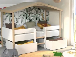 Cama infantil con cajones 90 x 190 cm madera de tilo blanco y roble con colchón SAROSI^Vente-unique New