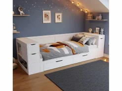 Merax Cama Diván|Cama Infantil|Cama infantil con canapé - 90 x 200 cm - sofá-cama con 3 cajones - con mesitas de noche - MDF -