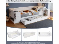 Merax Cama Diván|Cama Infantil|Cama infantil con canapé - 90 x 200 cm - sofá-cama con 3 cajones - con mesitas de noche - MDF -