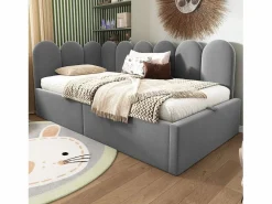 Cama infantil con canapé de 90x190cm con somier de láminas - cabecero tapizado - estructura de metal - terciopelo (sin colchón) Gris Best