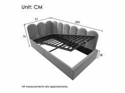 Cama infantil con canapé de 90x190cm con somier de láminas - cabecero tapizado - estructura de metal - terciopelo (sin colchón) Gris Best