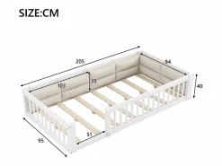Cama infantil con plataforma - 90 x 200 cm - con barandilla - con somier de láminas - madera + MDF -^Merax Hot