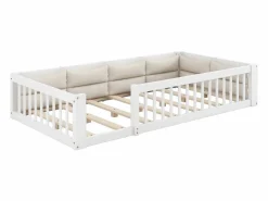 Cama infantil con plataforma - 90 x 200 cm - con barandilla - con somier de láminas - madera + MDF -^Merax Hot