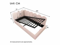 Cama Con Canapé|Cama Con Almacenaje|Cama infantil con somier de láminas 90x190 cm - Cama juvenil con estructura metálica - Terciopelo (sin colchón)