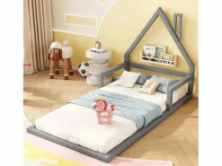 Cama infantil de 90 x 200 cm, cuna con forma de casa, pino macizo, estilo sencillo,^Merax Clearance
