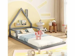 Cama infantil de 90 x 200 cm, cuna con forma de casa, pino macizo, estilo sencillo,^Merax Clearance