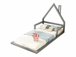 Cama infantil de 90 x 200 cm, cuna con forma de casa, pino macizo, estilo sencillo,^Merax Clearance