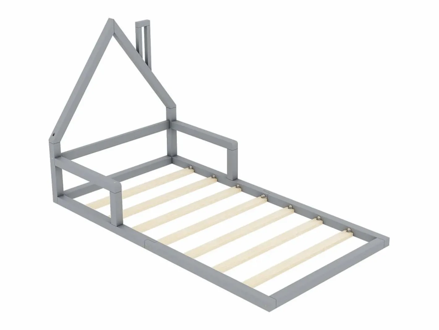 Cama infantil de 90 x 200 cm, cuna con forma de casa, pino macizo, estilo sencillo,^Merax Clearance