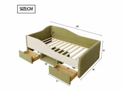 Cama Infantil|Cama infantil de 90 x 190 cm con 2 cajones y somier de láminas de madera, de terciopelo oscuro (no incluye colchón).