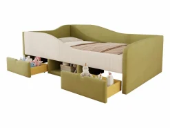 Cama Infantil|Cama infantil de 90 x 190 cm con 2 cajones y somier de láminas de madera, de terciopelo oscuro (no incluye colchón).