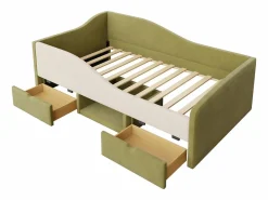 Cama Infantil|Cama infantil de 90 x 190 cm con 2 cajones y somier de láminas de madera, de terciopelo oscuro (no incluye colchón).