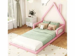 Merax Mueble De Bebé|Cama infantil de 90 x 200 cm, cuna con forma de casa, pino macizo, estilo sencillo,