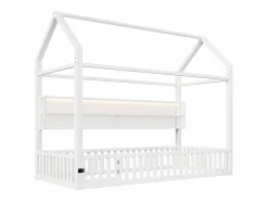 Cama infantil de metal 90x200 cm - Motivo de casa - con barrera de seguridad - con luces LED - ​ (Colchón no incluido)^ModernLuxe New
