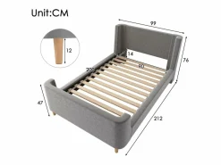 ModernLuxe Cama infantil de 90x200 cm acolchada en terciopelo (colchón no incluido) Gris New