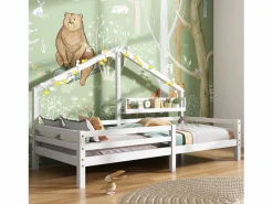 Cama infantil de 90x200 cm con somier de láminas, protección anticaídas y estantería, madera, color (sin colchón)^ Outlet