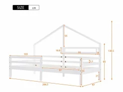 Cama infantil de 90x200 cm con somier de láminas, protección anticaídas y estantería, madera, color (sin colchón)^ Outlet
