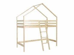 Sweeek Cama Montessori|Cama infantil elevada cabaña de pino natural, 90cm natural