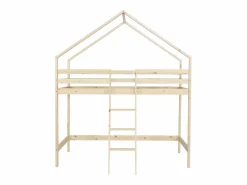 Sweeek Cama Montessori|Cama infantil elevada cabaña de pino natural, 90cm natural
