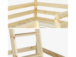 Sweeek Cama Montessori|Cama infantil elevada cabaña de pino natural, 90cm natural