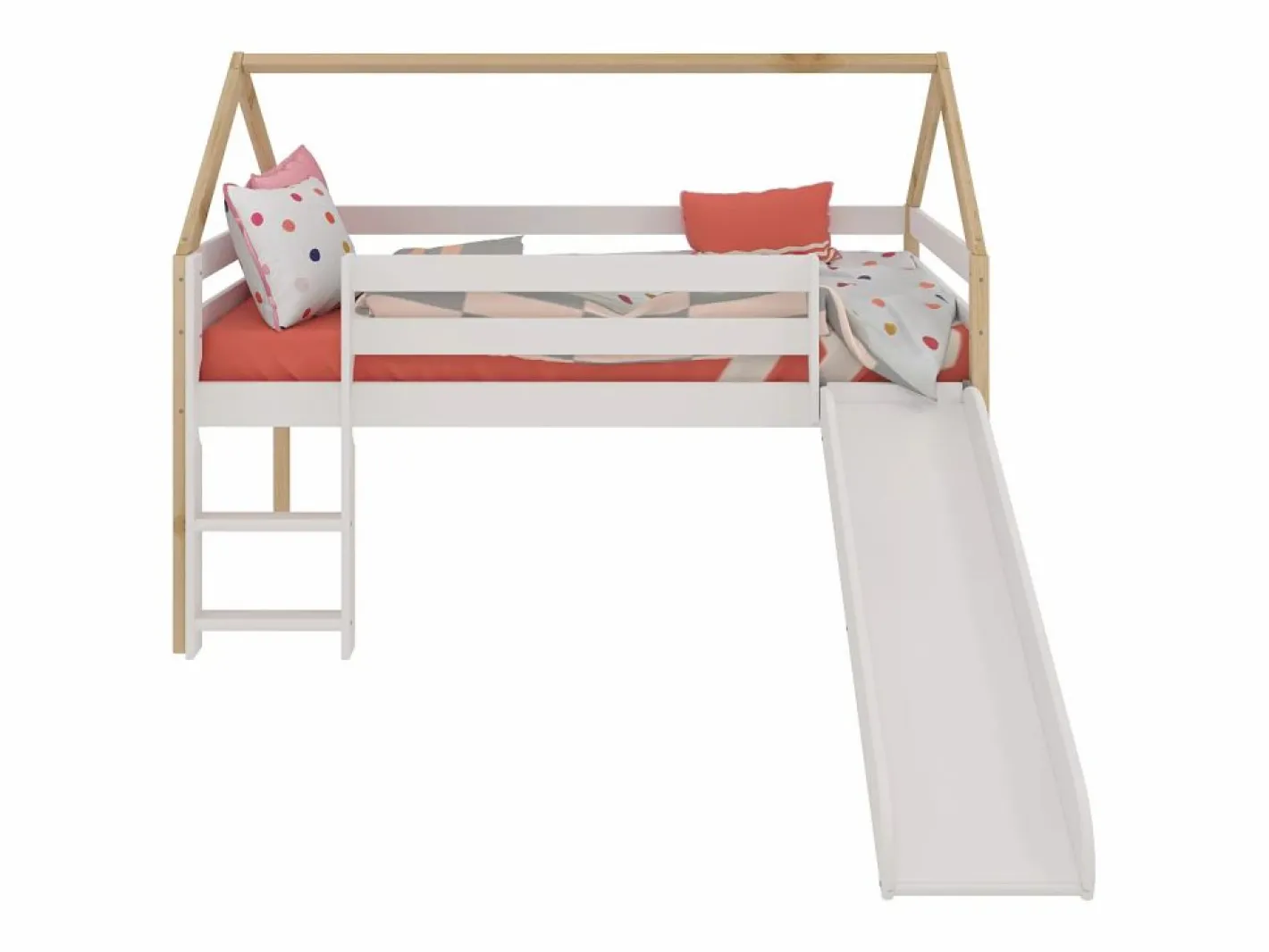 Cama Montessori|Cama infantil estilo casita con Tobogán y Escalera - Para colchón de 90 - ( y Madera) - Buyqualia