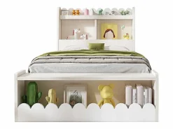 KOMHTOM Cama Con Almacenaje|Cama Infantil|Cama infantil individual 90x200 cm con cajones, estantes y banco con espacio de almacenamiento, color + roble