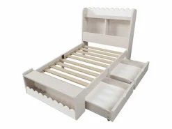 KOMHTOM Cama Con Almacenaje|Cama Infantil|Cama infantil individual 90x200 cm con cajones, estantes y banco con espacio de almacenamiento, color + roble