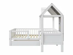 ModernLuxe Cama infantil individual multifuncional de madera maciza - con cajón debajo de la cama - 90x200 cm - Blanco Sale